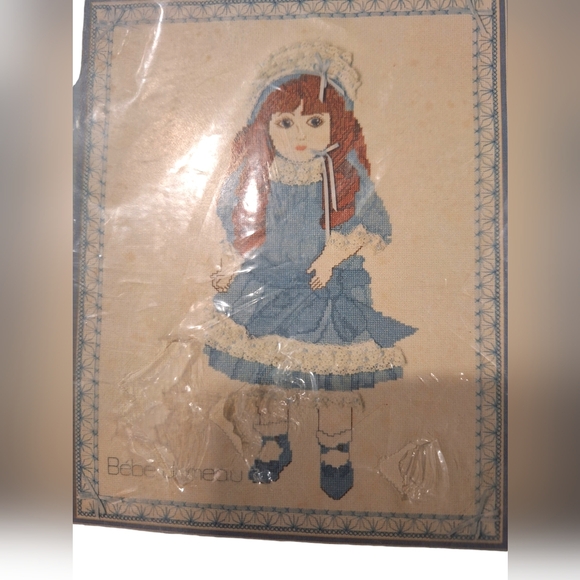 Vtg 1978 Something Special BeBe Jumeau Doll Cross Stitch Candamar Designs 14x18 - Picture 2 of 4
